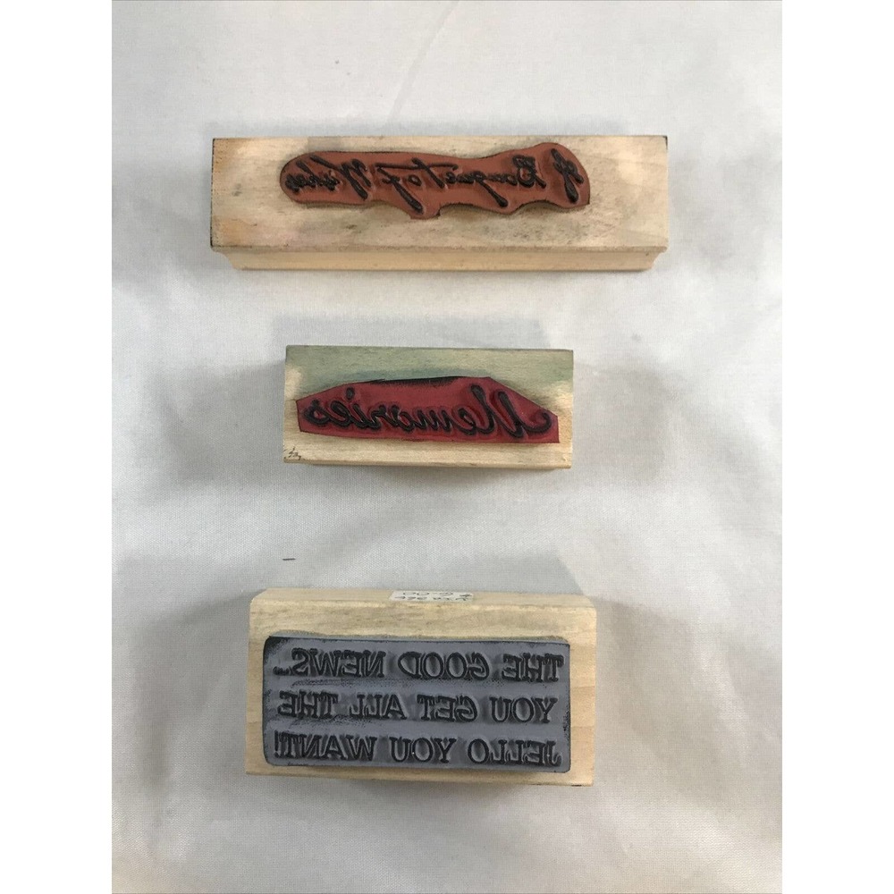 Lot of 24 Wood Mounted Rubber Crafting Stamps Words and Phrases * N3-4 - Picture 7 of 7